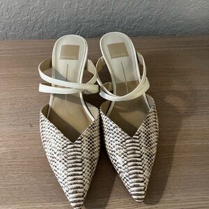 Dolce Vita Snakeskin Patterned Mules in Cream and Tan